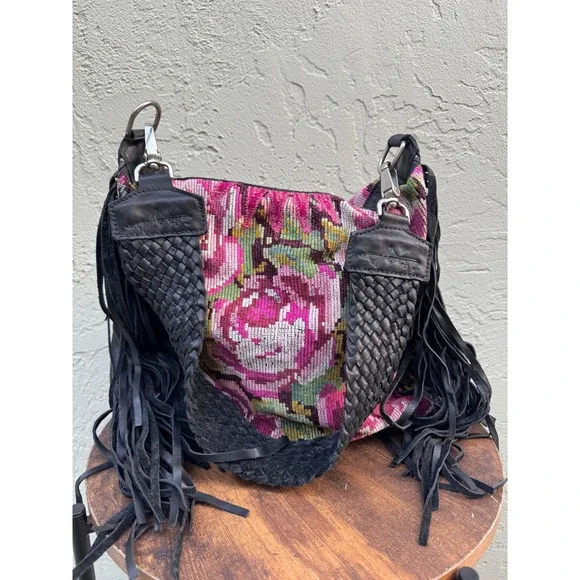 Intrinsic Flair Embroidered Floral Boho Indie Fringe Leather Shoulder Bag Purse - Picture 11 of 11